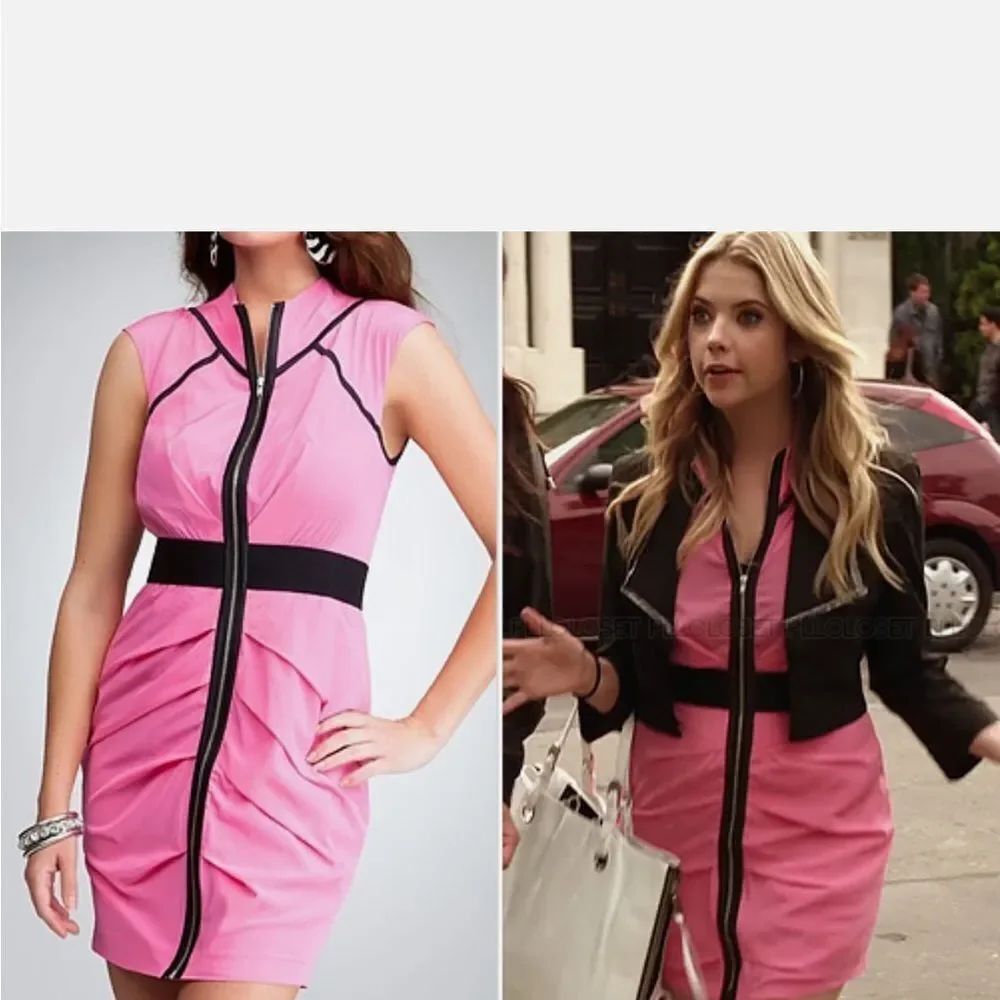 bebe Pink and Black Zip-Front Mini Dress, XS